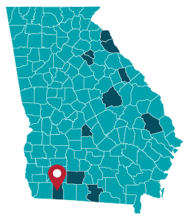 Map of Georgia with Grady County Highlighted